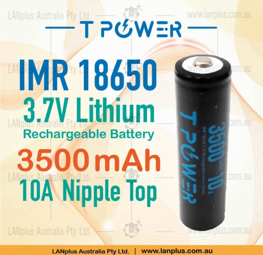Tpower 3.7V INR 18650 3500mAh 10A Nipple Top Lithium Rechargeable Battery