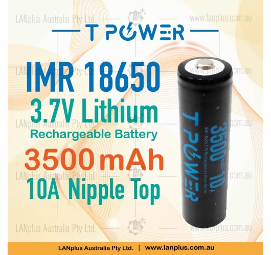 Tpower 3.7V INR 18650 3500mAh 10A Nipple Top Lithium Rechargeable Battery
