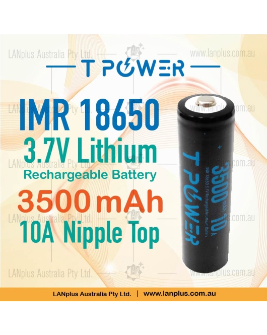 Tpower 3.7V INR 18650 3500mAh 10A Nipple Top Lithium Rechargeable Battery