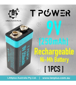 Tpower 9v Rechargeable Ni-Mh Battery 250mAh 2250mWh for Smoke Alarm