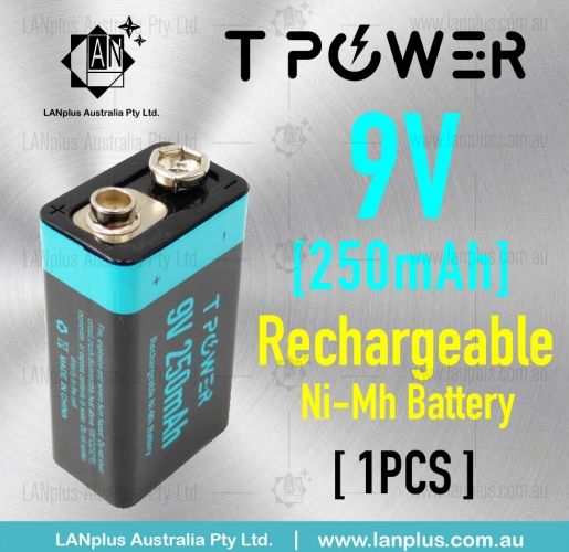 Tpower 9v Rechargeable Ni-Mh Battery 250mAh 2250mWh for Smoke Alarm