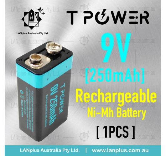 Tpower 9v Rechargeable Ni-Mh Battery 250mAh 2250mWh for Smoke Alarm