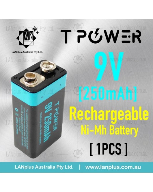 Tpower 9v Rechargeable Ni-Mh Battery 250mAh 2250mWh for Smoke Alarm