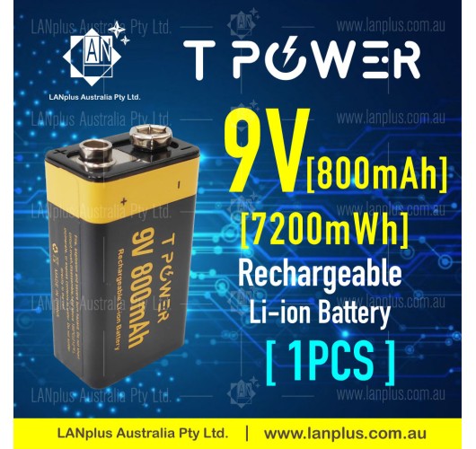 Tpower 9v Rechargeable Lithium Li-Ion Battery 7200mWh 800mAh for Smoke Alarm