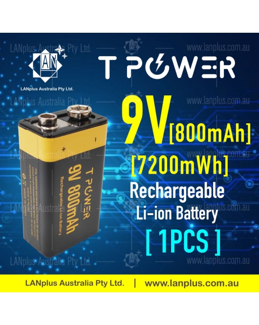 Tpower 9v Rechargeable Lithium Li-Ion Battery 7200mWh 800mAh for Smoke Alarm