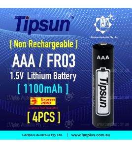 4x Tipsun 1.5V AAA FR03 Lithium Battery None Rechargeable 1100mAh Longer Lasting