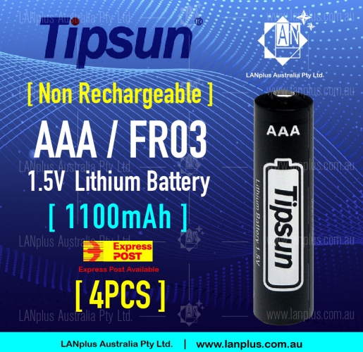 4x Tipsun 1.5V AAA FR03 Lithium Battery None Rechargeable 1100mAh Longer Lasting