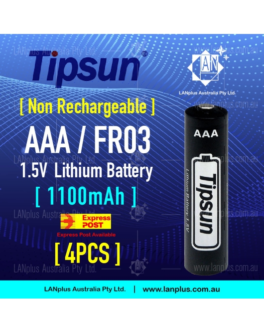 4x Tipsun 1.5V AAA FR03 Lithium Battery None Rechargeable 1100mAh Longer Lasting