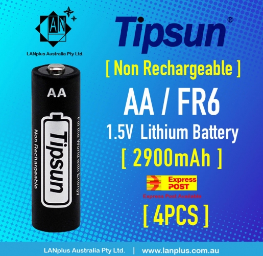 4x Tipsun 1.5V AA FR6 Lithium Battery No Rechargeable 2900mAh Longer Lasting Energy