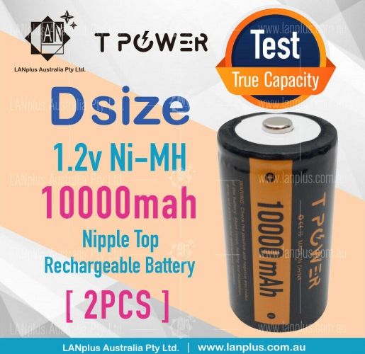 2x Tpower 1.2V D size 10000mah Ni-MH Rechargeable Battery NIMH Cell batteries