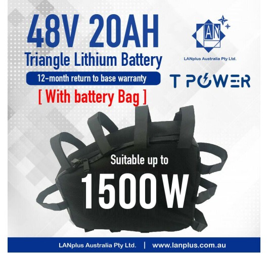 48V 20Ah Triangle Lithium Battery 1500W Motor Electric Bike eBike 40A Max w/ Bag