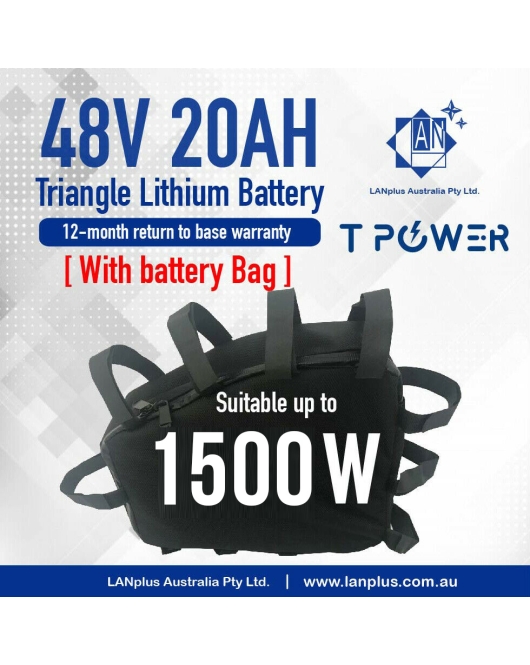 48V 20Ah Triangle Lithium Battery 1500W Motor Electric Bike eBike 40A Max w/ Bag