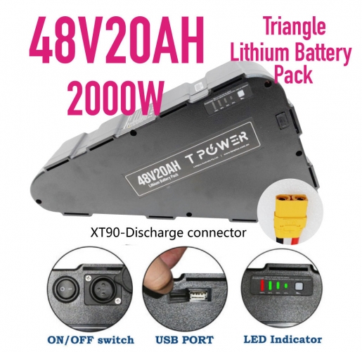 Triangle Case 48V 20Ah Lithium Ebike Battery for 750W 1000W 1500W 1800W 2000W