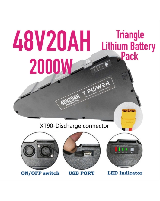 Triangle Case 48V 20Ah Lithium Ebike Battery for 750W 1000W 1500W 1800W 2000W