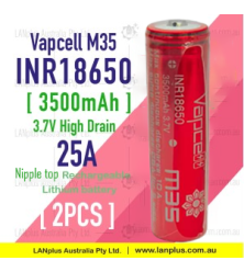 2x M35 18650 3500mAh 25A 3.7V nipple top HIGH CURRENT Rechargeable lithium Battery