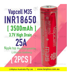2x M35 18650 3500mAh 25A 3.7V nipple top HIGH CURRENT Rechargeable lithium Battery
