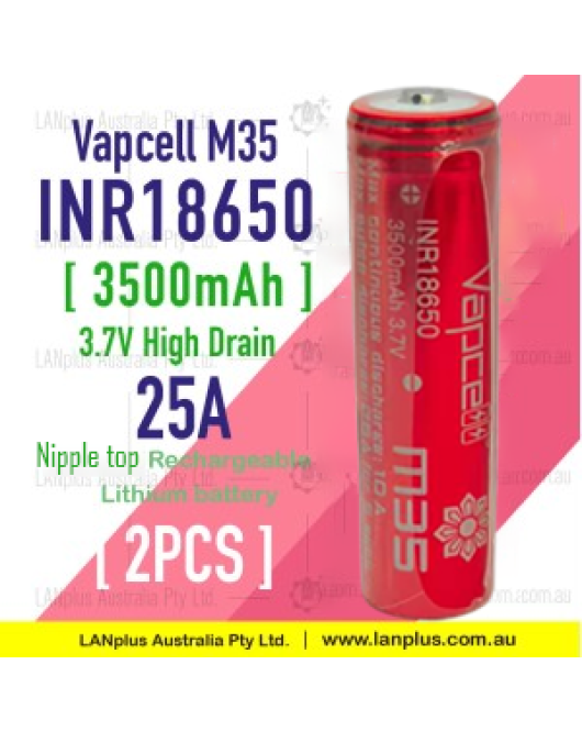 2x M35 18650 3500mAh 25A 3.7V nipple top HIGH CURRENT Rechargeable lithium Battery