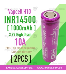 2x Vapcell INR14500 1000mah H10 10A 3.6 V Lithium Rechargeable Battery