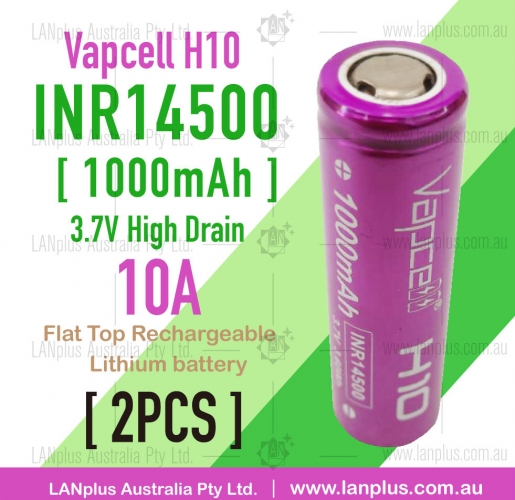 2x Vapcell INR14500 1000mah H10 10A 3.6 V Lithium Rechargeable Battery 