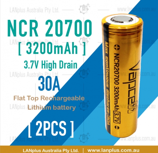 2x Vapcell 20700 3.7V 3200mAh 30A Battery high Density Rechargeable Flat Top battery