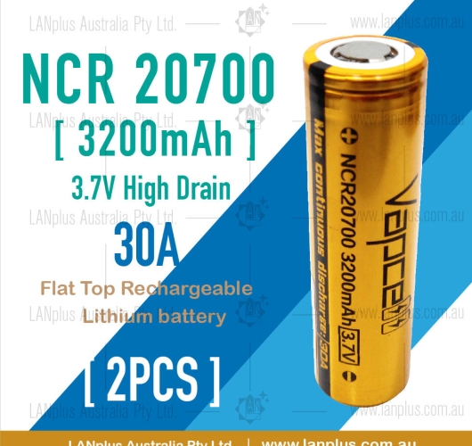 2x Vapcell 20700 3.7V 3200mAh 30A Battery high Density Rechargeable Flat Top battery