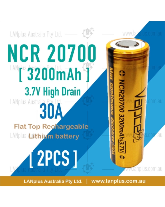 2x Vapcell 20700 3.7V 3200mAh 30A Battery high Density Rechargeable Flat Top battery