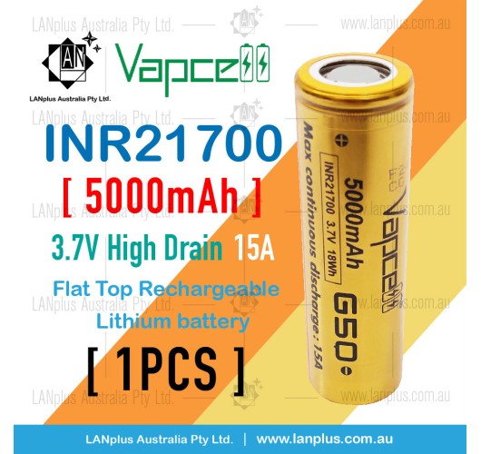 Vapcell G50 21700 Battery 5000mAh 15A Lithium rechargeable Battery > Samsung 50E 40T