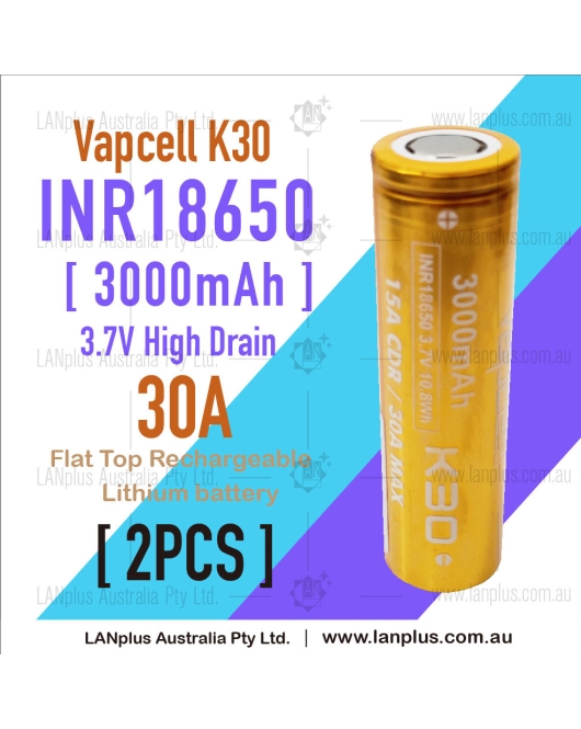 2x Vapcell K30 18650 3000mAh 30A 3.7V HIGH CURRENT Rechargeable lithium Battery