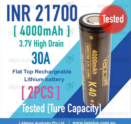 2x Vapcell K40 21700 Battery 4000mAh 30A Lithium Battery 