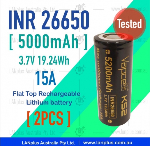 2x Vapcell INR 26650 K52 3.7V 5000mAh 15A Rechargeable li-ion Lithium Battery