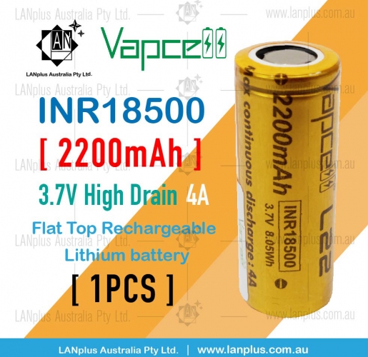 Vapcell INR18500 2200mAh 4A Lithium High Drain Flat Top Rechargeable battery