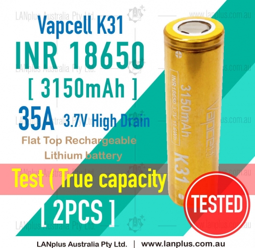 2x Vapcell K31 18650 3150mAh 35A 3.7V HIGH CURRENT Rechargeable lithium Battery >3000mAh VTC6 VTC5 30Q 35E