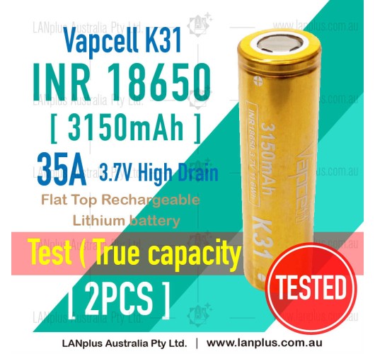2x Vapcell K31 18650 3150mAh 35A 3.7V HIGH CURRENT Rechargeable lithium Battery 