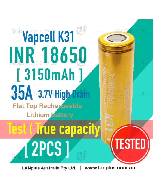 2x Vapcell K31 18650 3150mAh 35A 3.7V HIGH CURRENT Rechargeable lithium Battery 