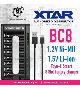 XTAR BC8 8 slot Battery Charger 1.2V Ni-MH AA AAA 1.5V Li-ion Battery USB Type-C