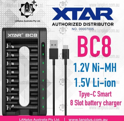 XTAR BC8 8 slot Battery Charger 1.2V Ni-MH AA AAA 1.5V Li-ion Battery USB Type-C