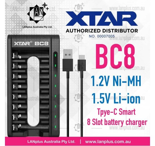 XTAR BC8 8 slot Battery Charger 1.2V Ni-MH AA AAA 1.5V Li-ion Battery USB Type-C