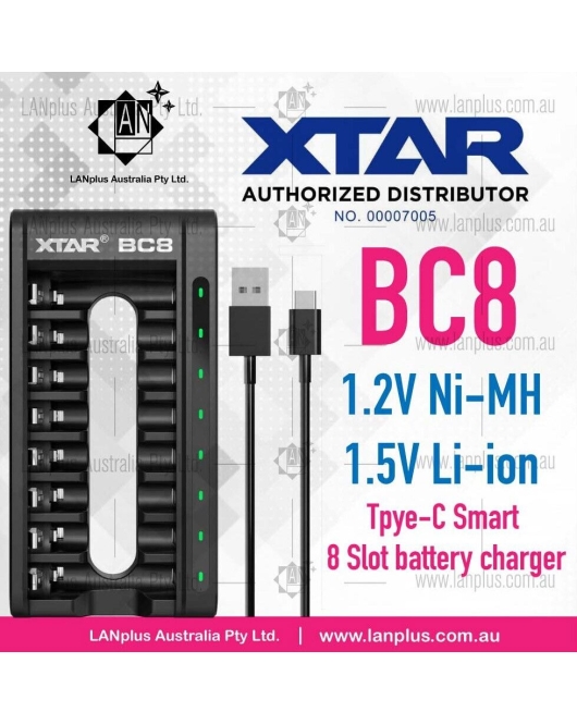 XTAR BC8 8 slot Battery Charger 1.2V Ni-MH AA AAA 1.5V Li-ion Battery USB Type-C