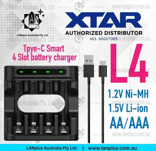 XTAR L4 4 slot Battery Charger 1.2V Ni-MH AA AAA 1.5V Li-ionBattery USB Type-C