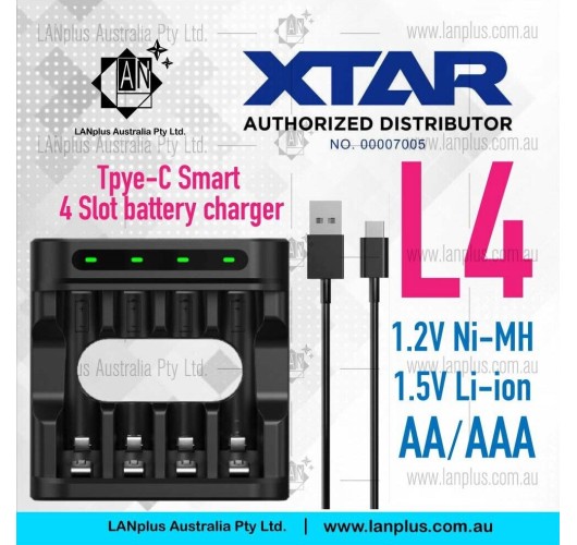 XTAR L4 4 slot Battery Charger 1.2V Ni-MH AA AAA 1.5V Li-ionBattery USB Type-C
