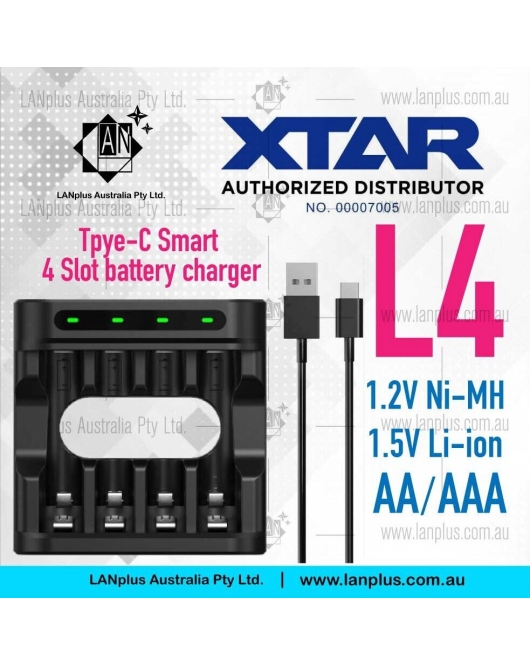 XTAR L4 4 slot Battery Charger 1.2V Ni-MH AA AAA 1.5V Li-ionBattery USB Type-C