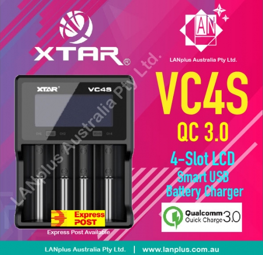 XTAR VC4S QC3.0 4-Slot LCD USB Charger Tester18650 26650 AA AAA C D Li-ion NiMH
