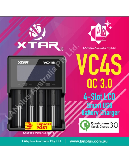 XTAR VC4S QC3.0 4-Slot LCD USB Charger Tester18650 26650 AA AAA C D Li-ion NiMH