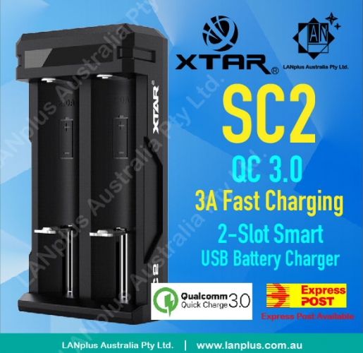 XTAR SC2 QC3.0 2-Slot Fast 3A Vape Vaping Battery Charger 18650 26650 21700