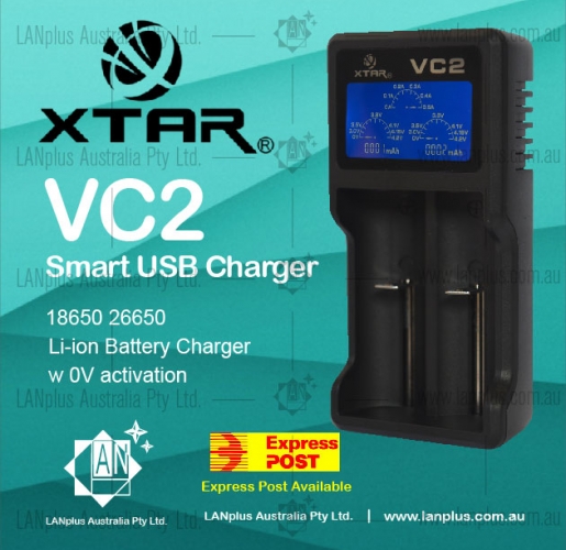Xtar VC2 Smart USB LCD 18650 Lithium Battery Charger for Li-ion 26650 RCR123A
