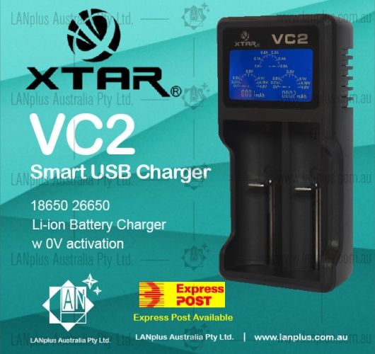 Xtar VC2 Smart USB LCD 18650 Lithium Battery Charger for Li-ion 26650 RCR123A