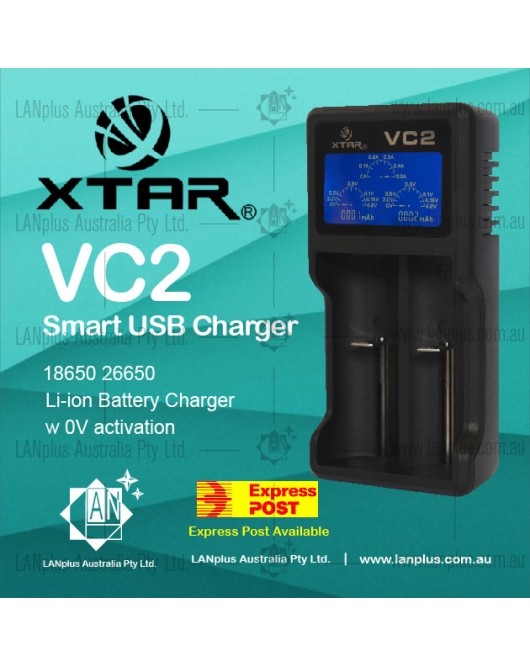 Xtar VC2 Smart USB LCD 18650 Lithium Battery Charger for Li-ion 26650 RCR123A