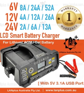 6V 52A 12V 26A 24V 13A Smart Battery Charger AGM Gel Lithium battery 5V 3.1A USB port