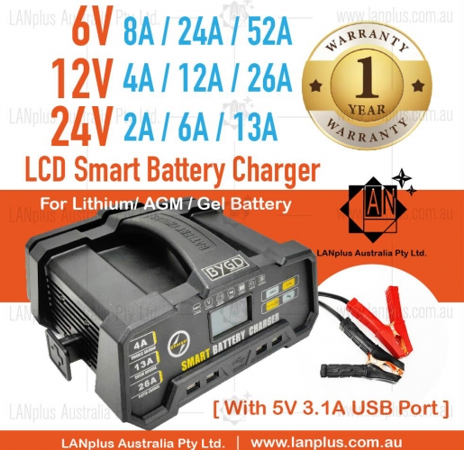 6V 52A 12V 26A 24V 13A Smart Battery Charger AGM Gel Lithium battery 5V 3.1A USB port 