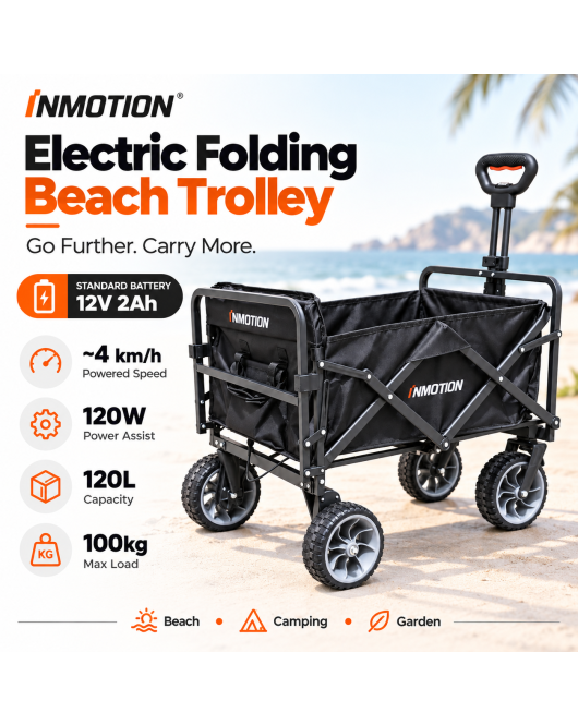INMOTION Electric Folding Beach Trolley 120L 100kg – 12V 2Ah Standard